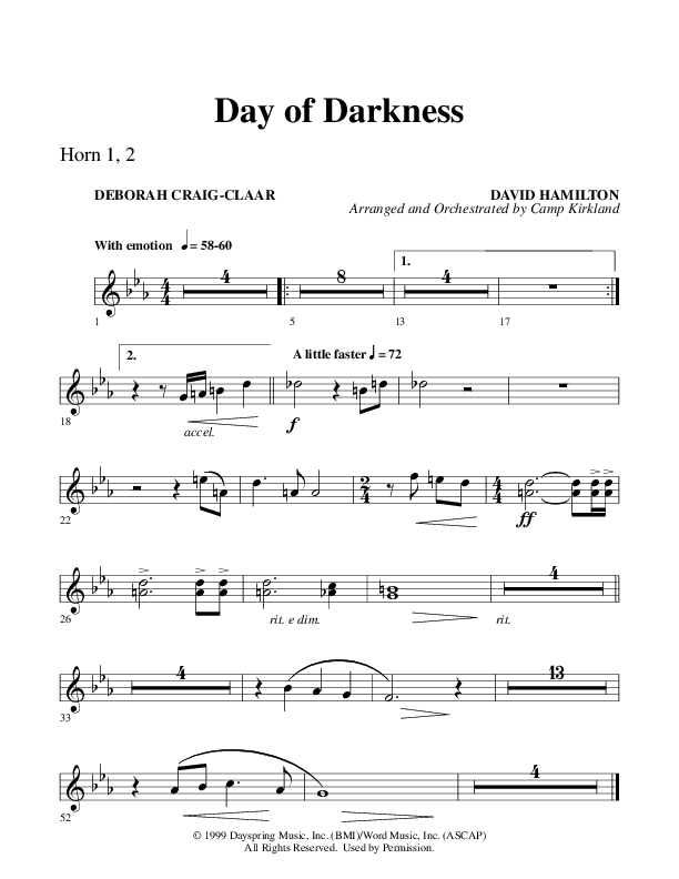 Day Of Darkness (Choral Anthem SATB) French Horn 1/2 (Word Music Choral / Arr. Camp Kirkland)