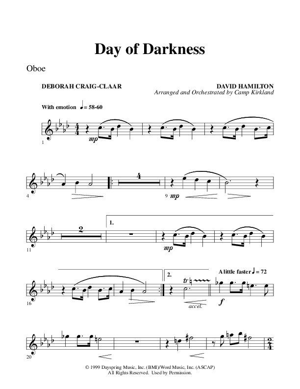Day Of Darkness (Choral Anthem SATB) Oboe (Word Music Choral / Arr. Camp Kirkland)