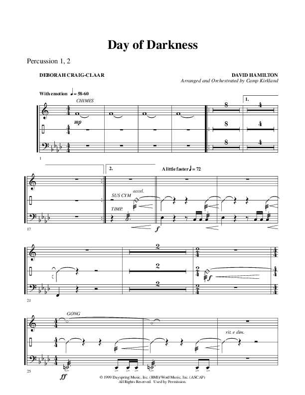 Day Of Darkness (Choral Anthem SATB) Percussion 1/2 (Word Music Choral / Arr. Camp Kirkland)