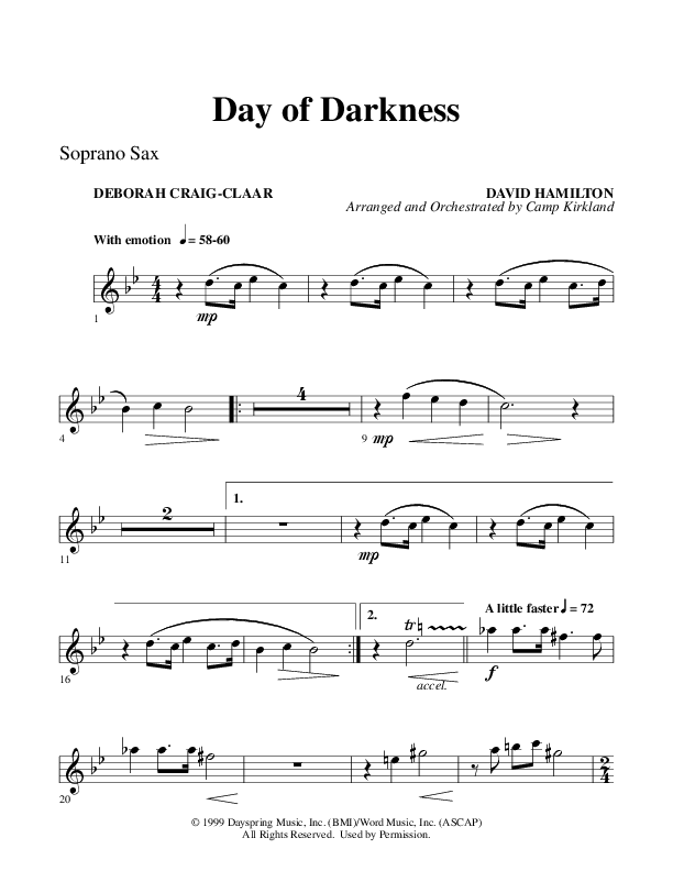 Day Of Darkness (Choral Anthem SATB) Soprano Sax (Word Music Choral / Arr. Camp Kirkland)