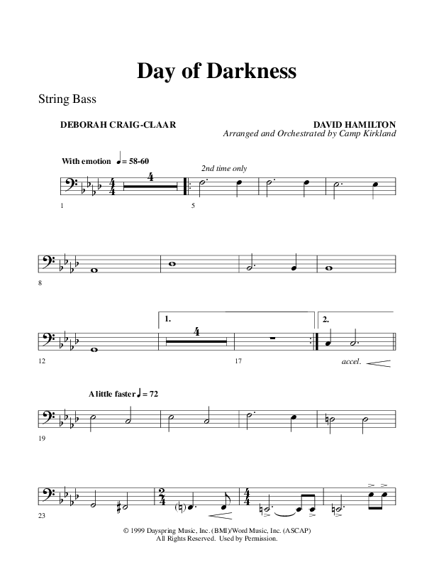 Day Of Darkness (Choral Anthem SATB) String Bass (Word Music Choral / Arr. Camp Kirkland)