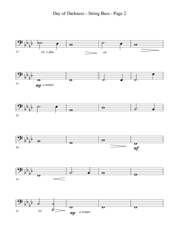 Day Of Darkness (Choral Anthem SATB) String Bass (Word Music Choral / Arr. Camp Kirkland)