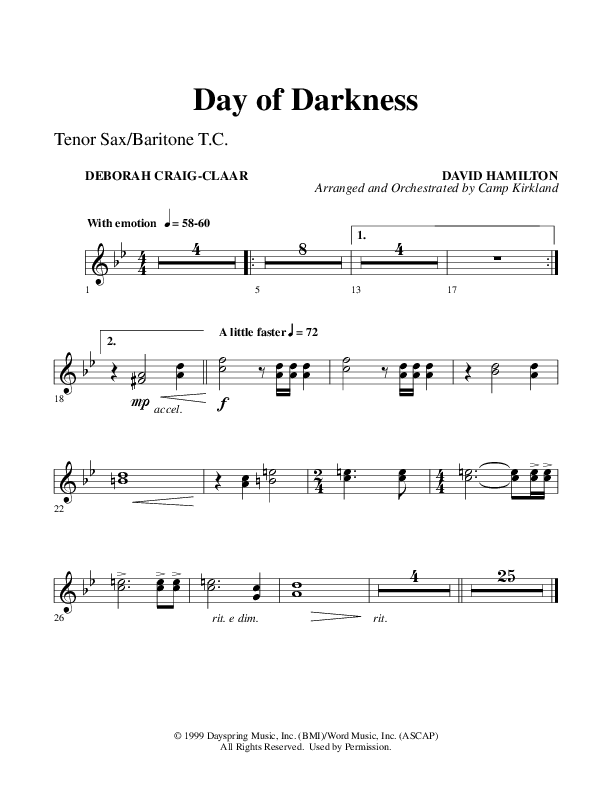 Day Of Darkness (Choral Anthem SATB) Tenor Sax/Baritone T.C. (Word Music Choral / Arr. Camp Kirkland)