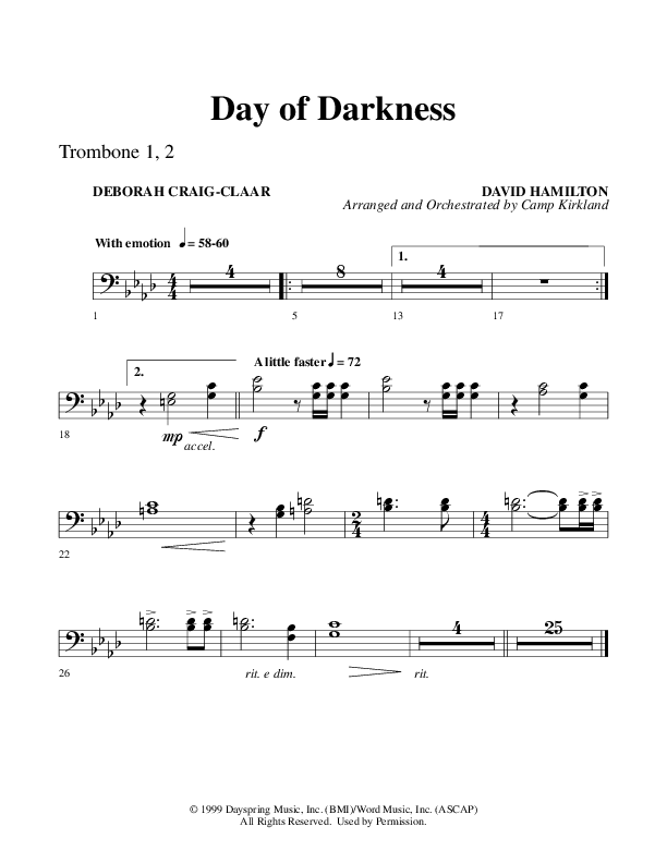 Day Of Darkness (Choral Anthem SATB) Trombone 1/2 (Word Music Choral / Arr. Camp Kirkland)