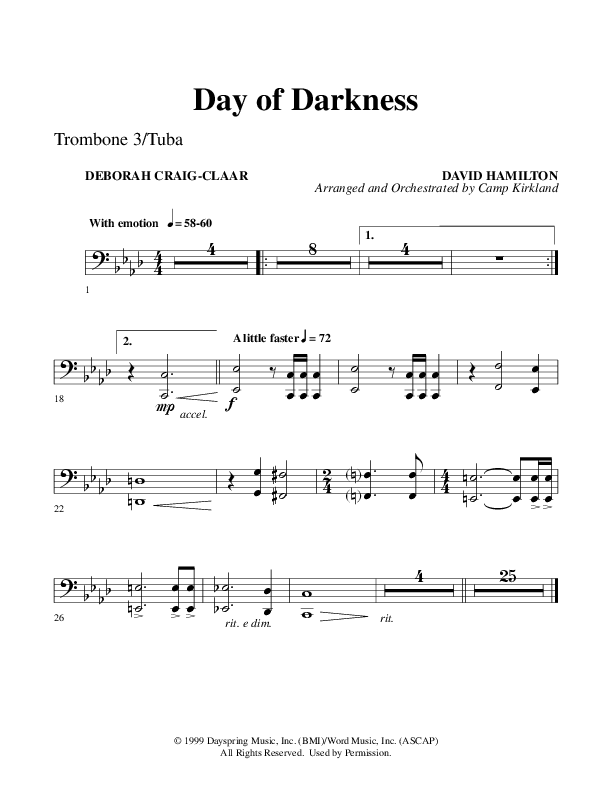 Day Of Darkness (Choral Anthem SATB) Trombone 3/Tuba (Word Music Choral / Arr. Camp Kirkland)