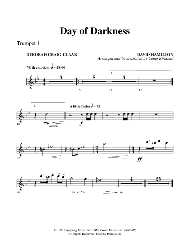 Day Of Darkness (Choral Anthem SATB) Trumpet 1 (Word Music Choral / Arr. Camp Kirkland)