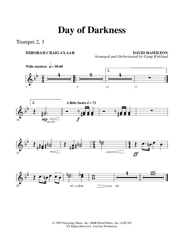 Day Of Darkness (Choral Anthem SATB) Trumpet 2/3 (Word Music Choral / Arr. Camp Kirkland)
