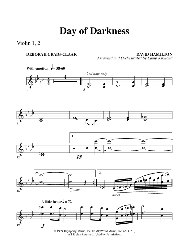 Day Of Darkness (Choral Anthem SATB) Violin 1/2 (Word Music Choral / Arr. Camp Kirkland)