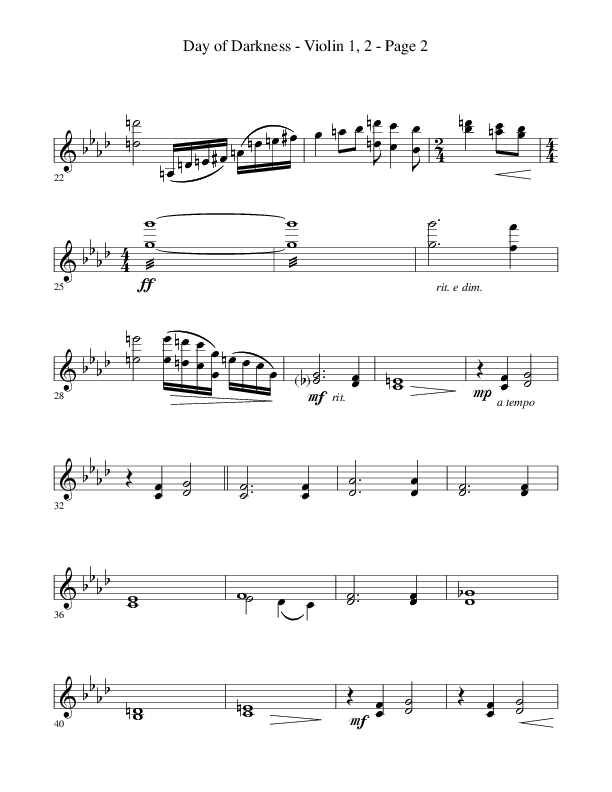 Day Of Darkness (Choral Anthem SATB) Violin 1/2 (Word Music Choral / Arr. Camp Kirkland)