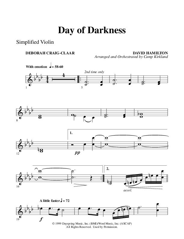 Day Of Darkness (Choral Anthem SATB) Violins (Word Music Choral / Arr. Camp Kirkland)