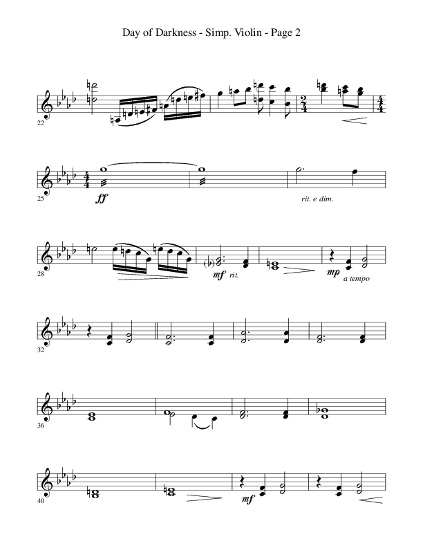 Day Of Darkness (Choral Anthem SATB) Violins (Word Music Choral / Arr. Camp Kirkland)