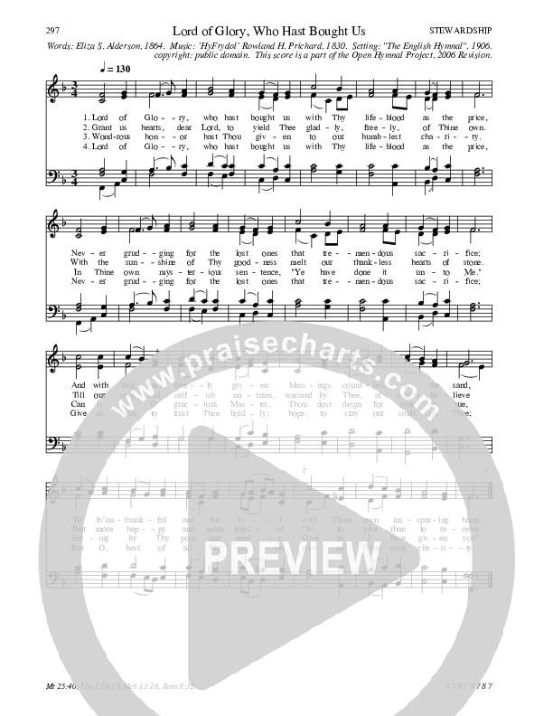 Lord of Glory, Who Hast Bought Us Hymn Sheet (SATB) (Traditional Hymn)