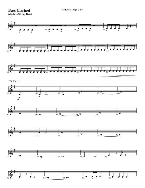 He Lives (Choral Anthem SATB) Bass Clarinet (Word Music Choral / Arr. Daniel Semsen)