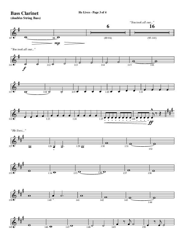 He Lives (Choral Anthem SATB) Bass Clarinet (Word Music Choral / Arr. Daniel Semsen)