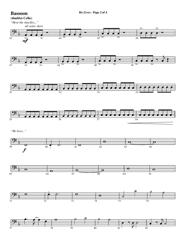 He Lives (Choral Anthem SATB) Bassoon (Word Music Choral / Arr. Daniel Semsen)
