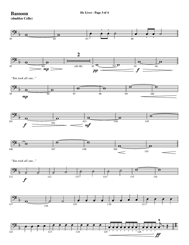 He Lives (Choral Anthem SATB) Bassoon (Word Music Choral / Arr. Daniel Semsen)