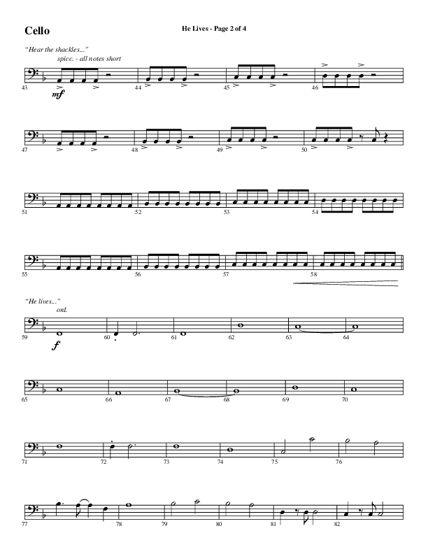 He Lives (Choral Anthem SATB) Cello (Word Music Choral / Arr. Daniel Semsen)