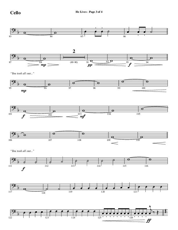 He Lives (Choral Anthem SATB) Cello (Word Music Choral / Arr. Daniel Semsen)