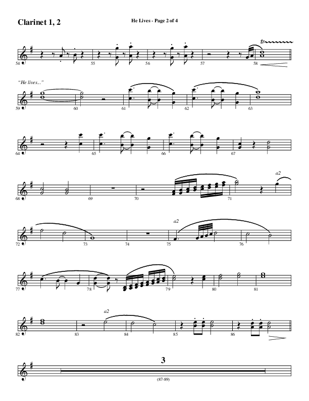 He Lives (Choral Anthem SATB) Clarinet 1/2 (Word Music Choral / Arr. Daniel Semsen)