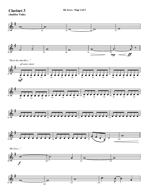 He Lives (Choral Anthem SATB) Clarinet 3 (Word Music Choral / Arr. Daniel Semsen)