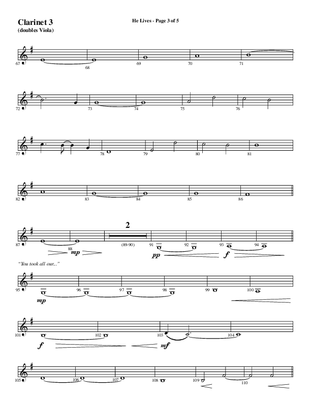 He Lives (Choral Anthem SATB) Clarinet 3 (Word Music Choral / Arr. Daniel Semsen)