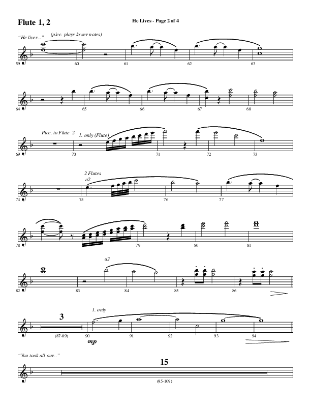He Lives (Choral Anthem SATB) Flute 1/2 (Word Music Choral / Arr. Daniel Semsen)