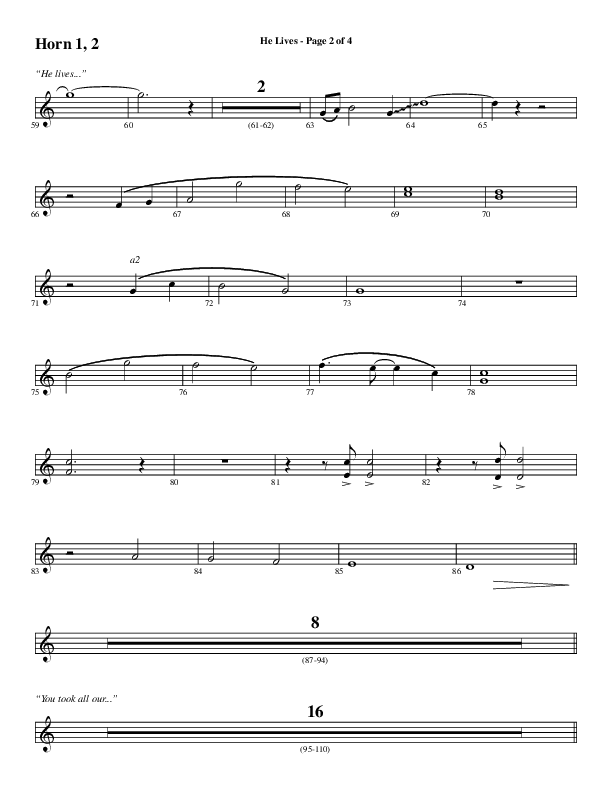 He Lives (Choral Anthem SATB) French Horn 1/2 (Word Music Choral / Arr. Daniel Semsen)