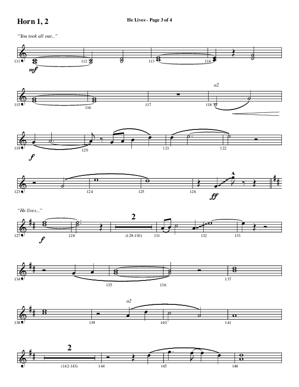 He Lives (Choral Anthem SATB) French Horn 1/2 (Word Music Choral / Arr. Daniel Semsen)