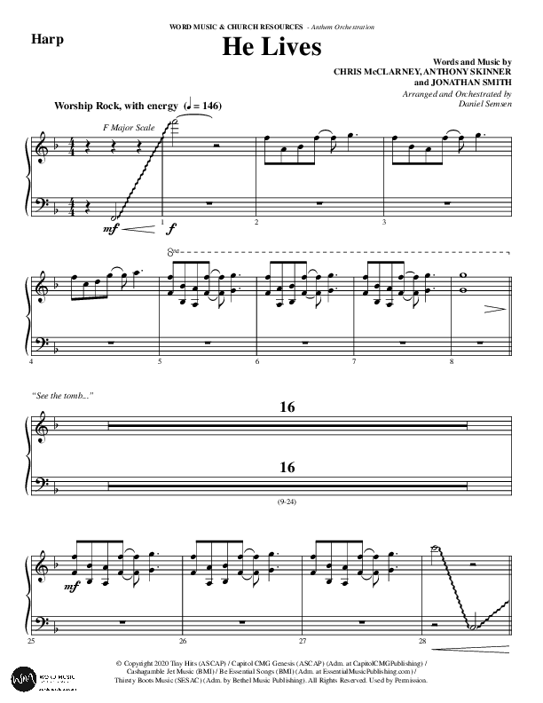 He Lives (Choral Anthem SATB) Harp (Word Music Choral / Arr. Daniel Semsen)