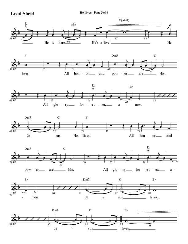 He Lives (Choral Anthem SATB) Lead Sheet (Melody) (Word Music Choral / Arr. Daniel Semsen)