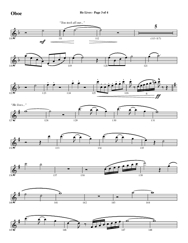 He Lives (Choral Anthem SATB) Oboe (Word Music Choral / Arr. Daniel Semsen)