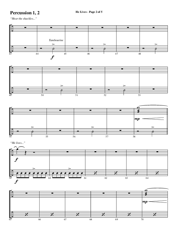 He Lives (Choral Anthem SATB) Percussion (Word Music Choral / Arr. Daniel Semsen)