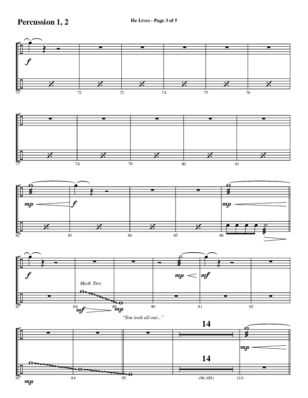 He Lives (Choral Anthem SATB) Percussion (Word Music Choral / Arr. Daniel Semsen)