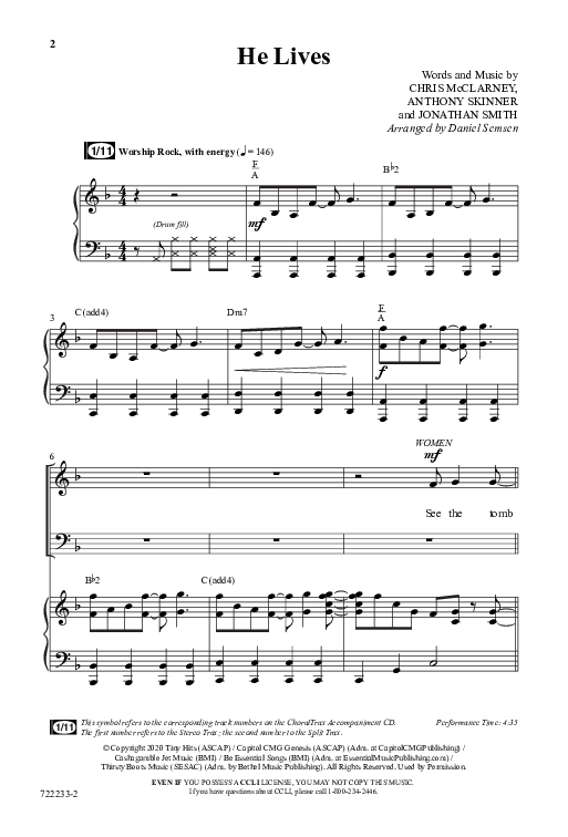 He Lives (Choral Anthem SATB) Anthem (SATB/Piano) (Word Music Choral / Arr. Daniel Semsen)