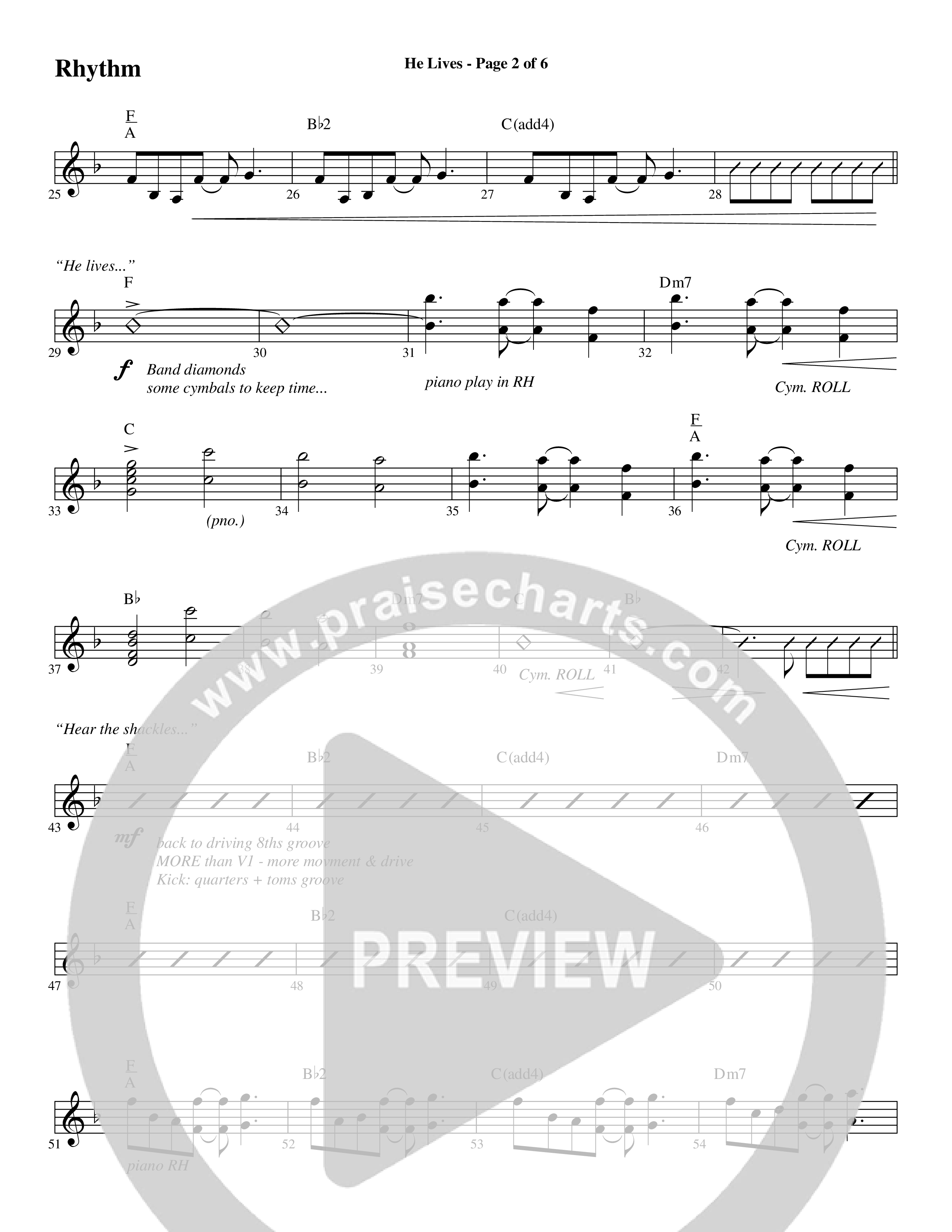 He Lives (Choral Anthem SATB) Rhythm Chart (Word Music Choral / Arr. Daniel Semsen)