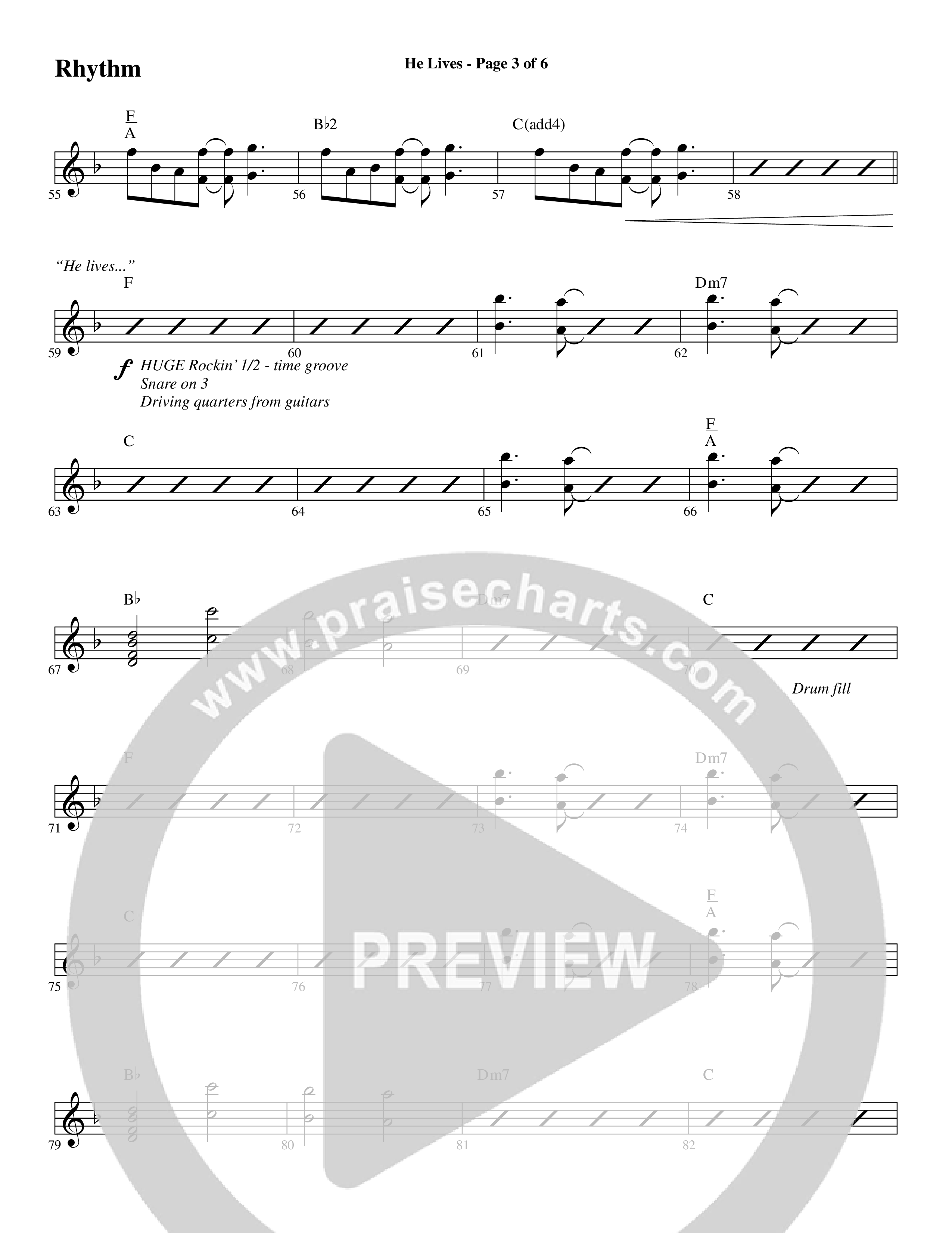 He Lives (Choral Anthem SATB) Rhythm Chart (Word Music Choral / Arr. Daniel Semsen)
