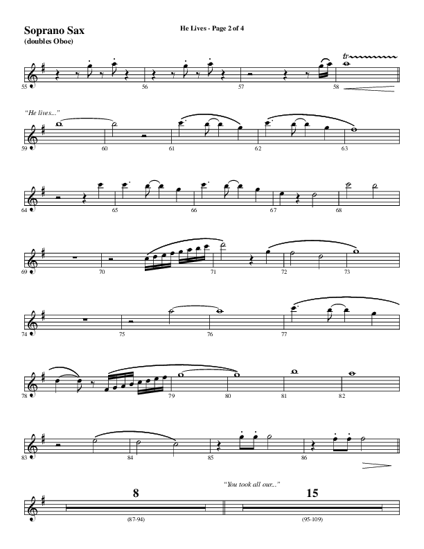 He Lives (Choral Anthem SATB) Soprano Sax (Word Music Choral / Arr. Daniel Semsen)