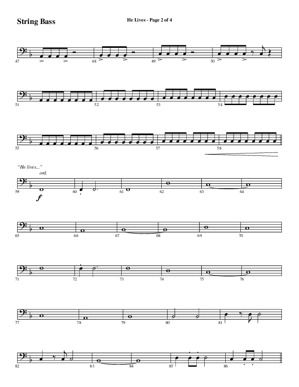 He Lives (Choral Anthem SATB) String Bass (Word Music Choral / Arr. Daniel Semsen)