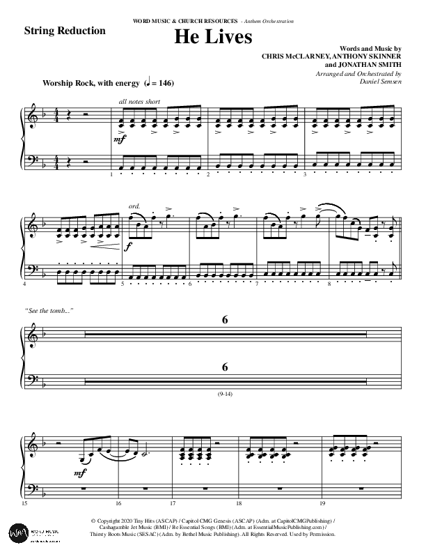 He Lives (Choral Anthem SATB) String Reduction (Word Music Choral / Arr. Daniel Semsen)