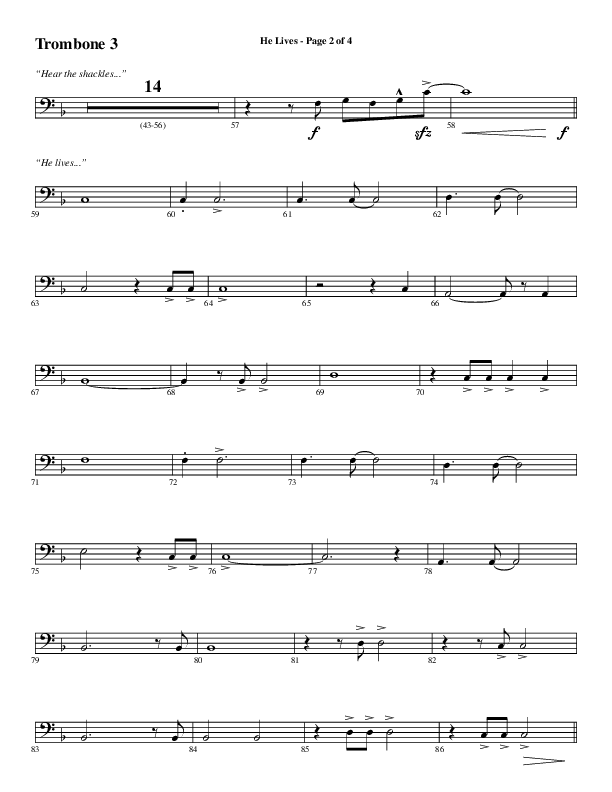 He Lives (Choral Anthem SATB) Trombone 3 (Word Music Choral / Arr. Daniel Semsen)