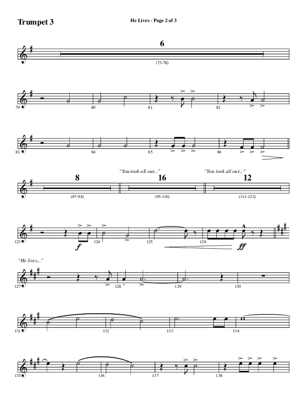 He Lives (Choral Anthem SATB) Trumpet 3 (Word Music Choral / Arr. Daniel Semsen)