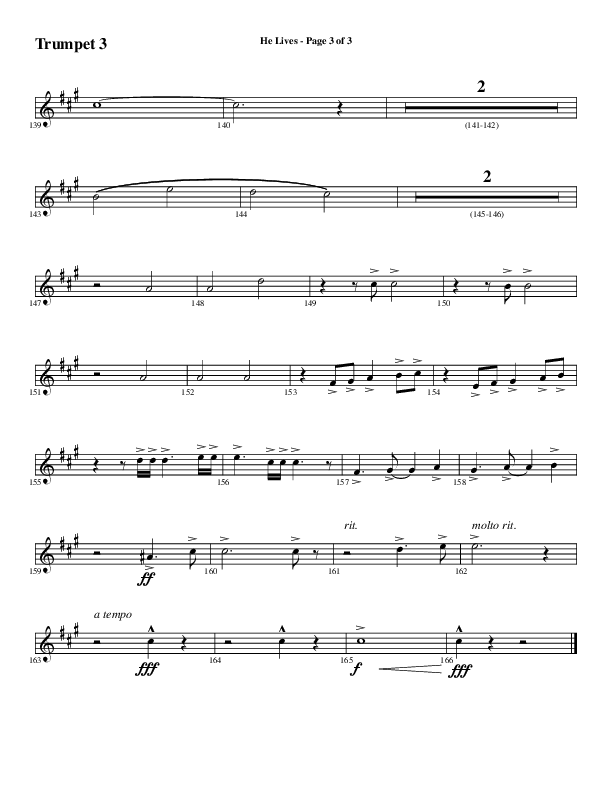 He Lives (Choral Anthem SATB) Trumpet 3 (Word Music Choral / Arr. Daniel Semsen)