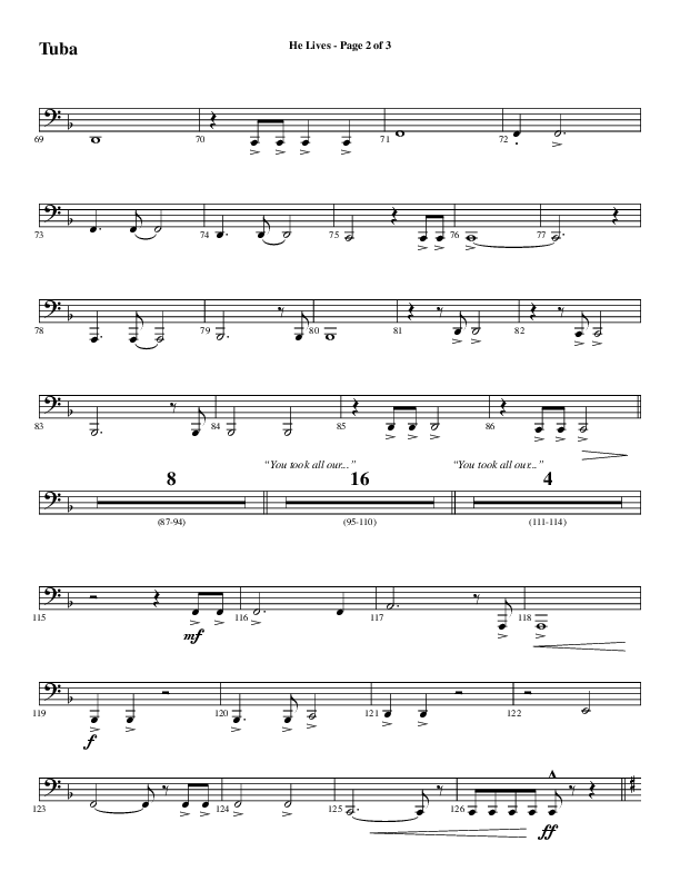 He Lives (Choral Anthem SATB) Tuba (Word Music Choral / Arr. Daniel Semsen)