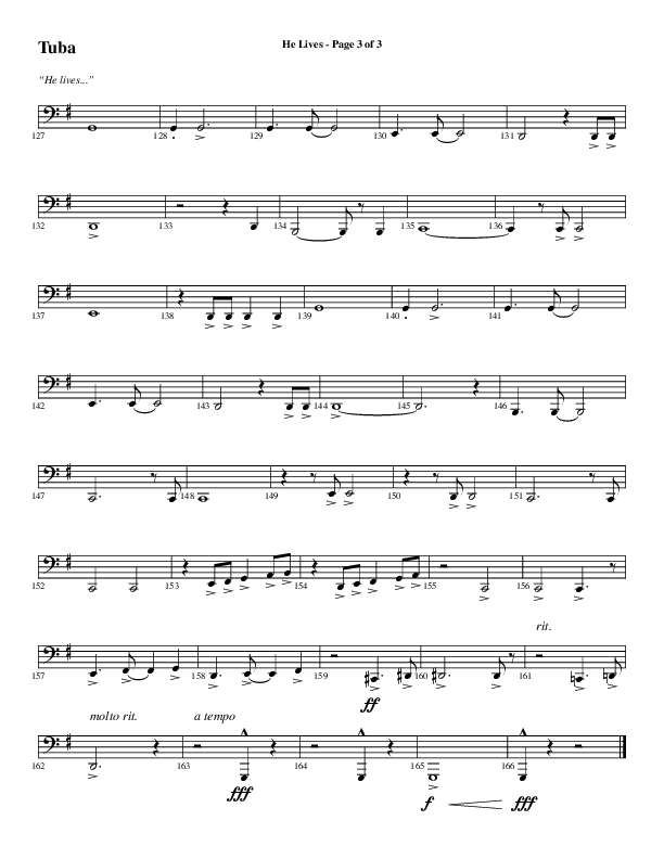 He Lives (Choral Anthem SATB) Tuba (Word Music Choral / Arr. Daniel Semsen)