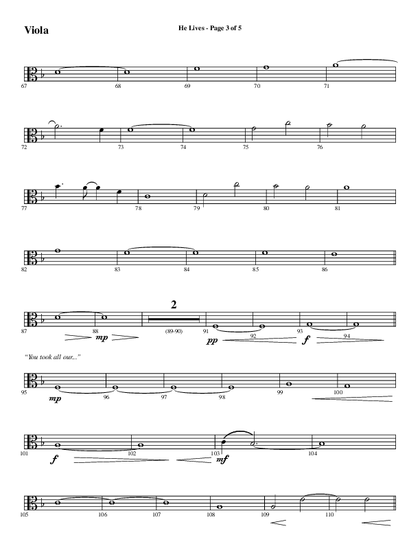 He Lives (Choral Anthem SATB) Viola (Word Music Choral / Arr. Daniel Semsen)