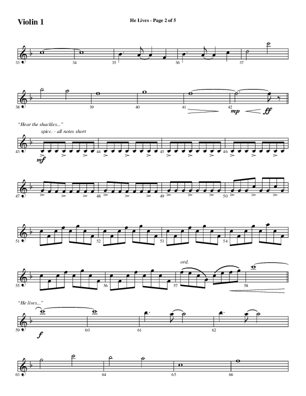 He Lives (Choral Anthem SATB) Violin 1 (Word Music Choral / Arr. Daniel Semsen)