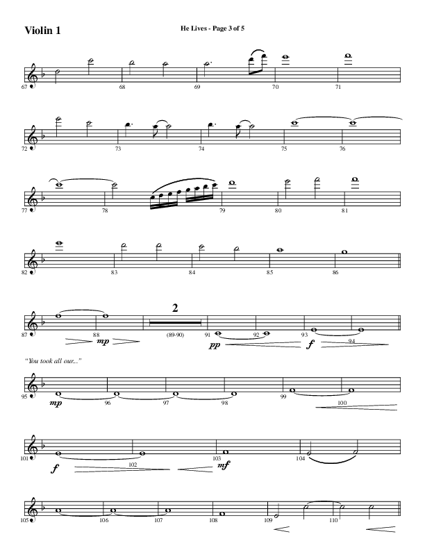He Lives (Choral Anthem SATB) Violin 1 (Word Music Choral / Arr. Daniel Semsen)