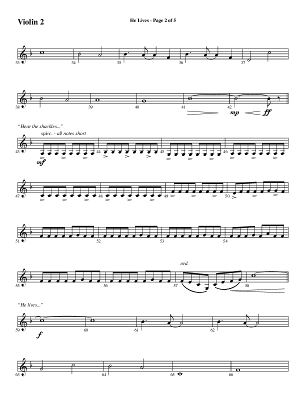 He Lives (Choral Anthem SATB) Violin 2 (Word Music Choral / Arr. Daniel Semsen)