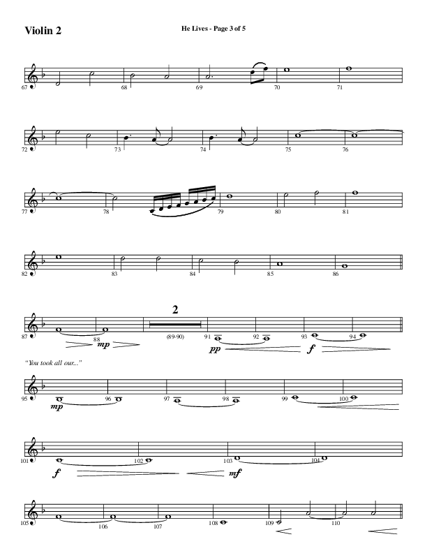 He Lives (Choral Anthem SATB) Violin 2 (Word Music Choral / Arr. Daniel Semsen)