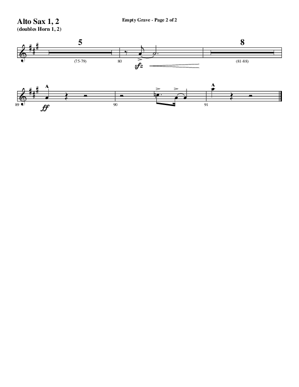 Empty Grave (Choral Anthem SATB) Alto Sax 1/2 (Word Music Choral / Arr. Luke Gambill / Arr. Cliff Duren)